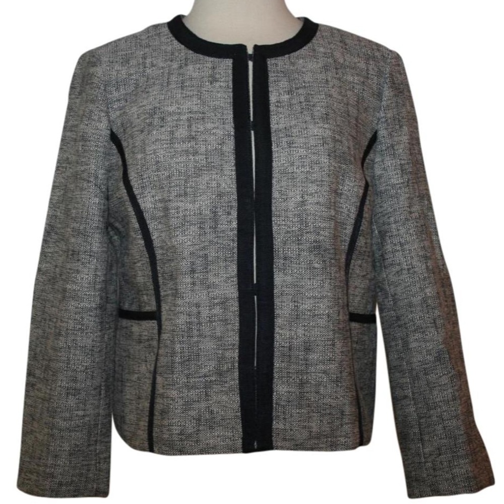 J. Crew Black and Gray Tweed Collarless Blazer